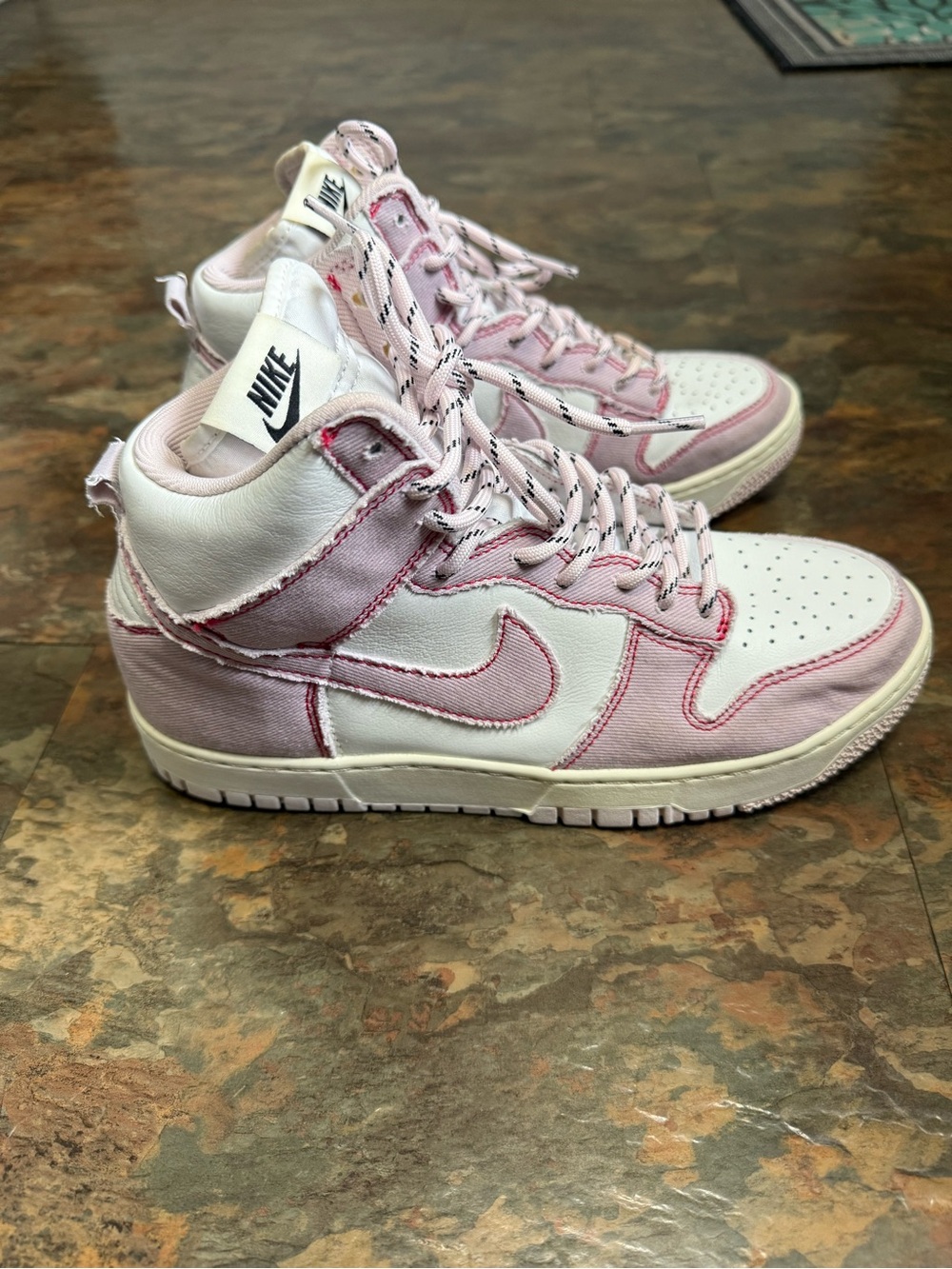 Nike Women's Pink and White High-Top Sneakers with Contrast Stitching